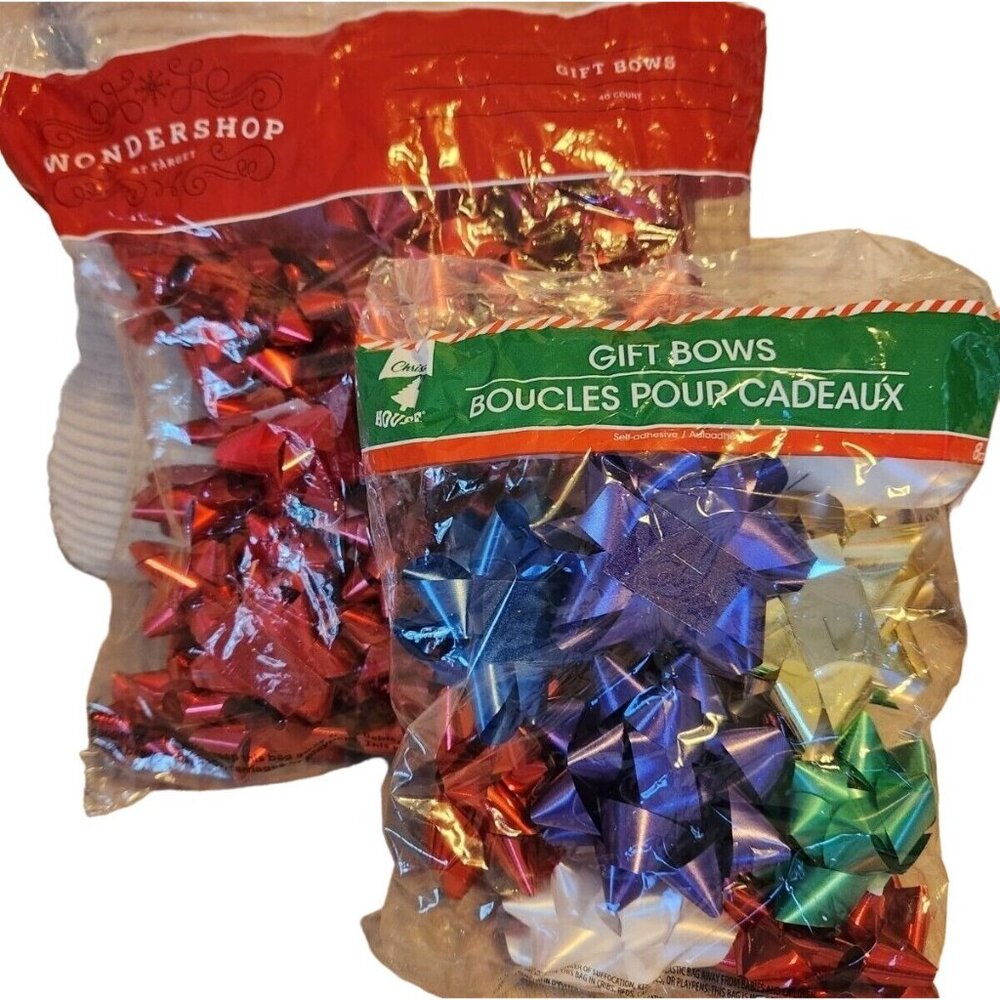 Gift Bows Christmas 48, NIP 1 Bag Of 40 Red Misc Sizes, 1 Pack Of 8 Misc Colors